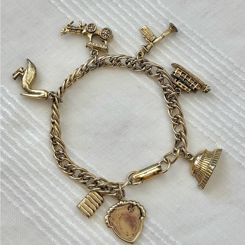 Vintage estate Gold Charm Bracelet NOLA New Orleans Louisiana novelty romantic